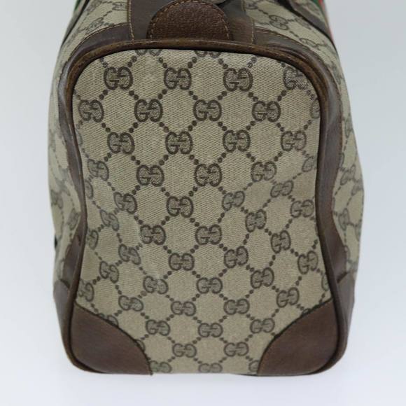 GUCCI GG Canvas Web Sherry Line Hand Bag PVC Beige Green Red Auth 73093 - Picture 4 of 16
